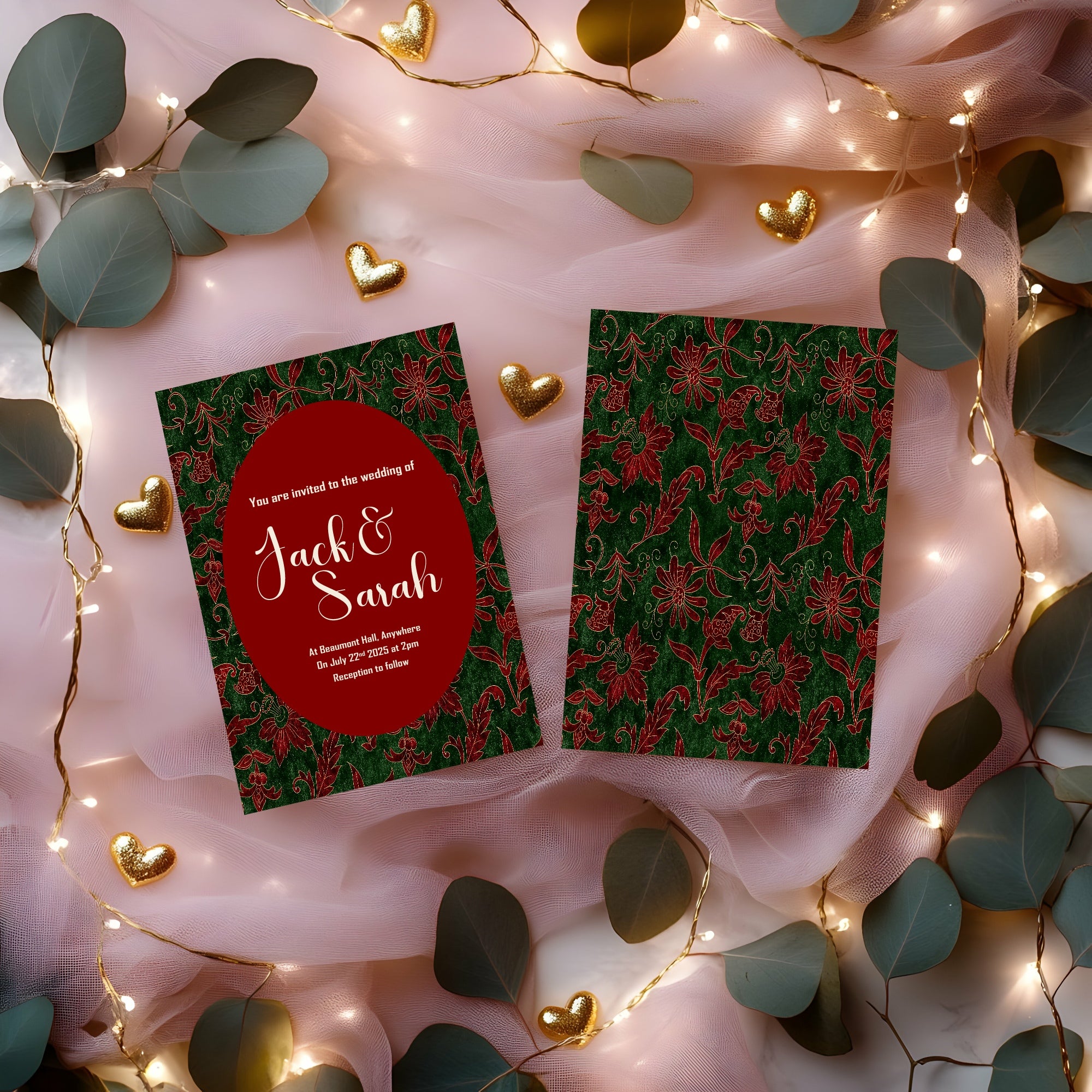 Floral Christmas Patterned Wedding Party Invitations & Envelopes | Pack of 10