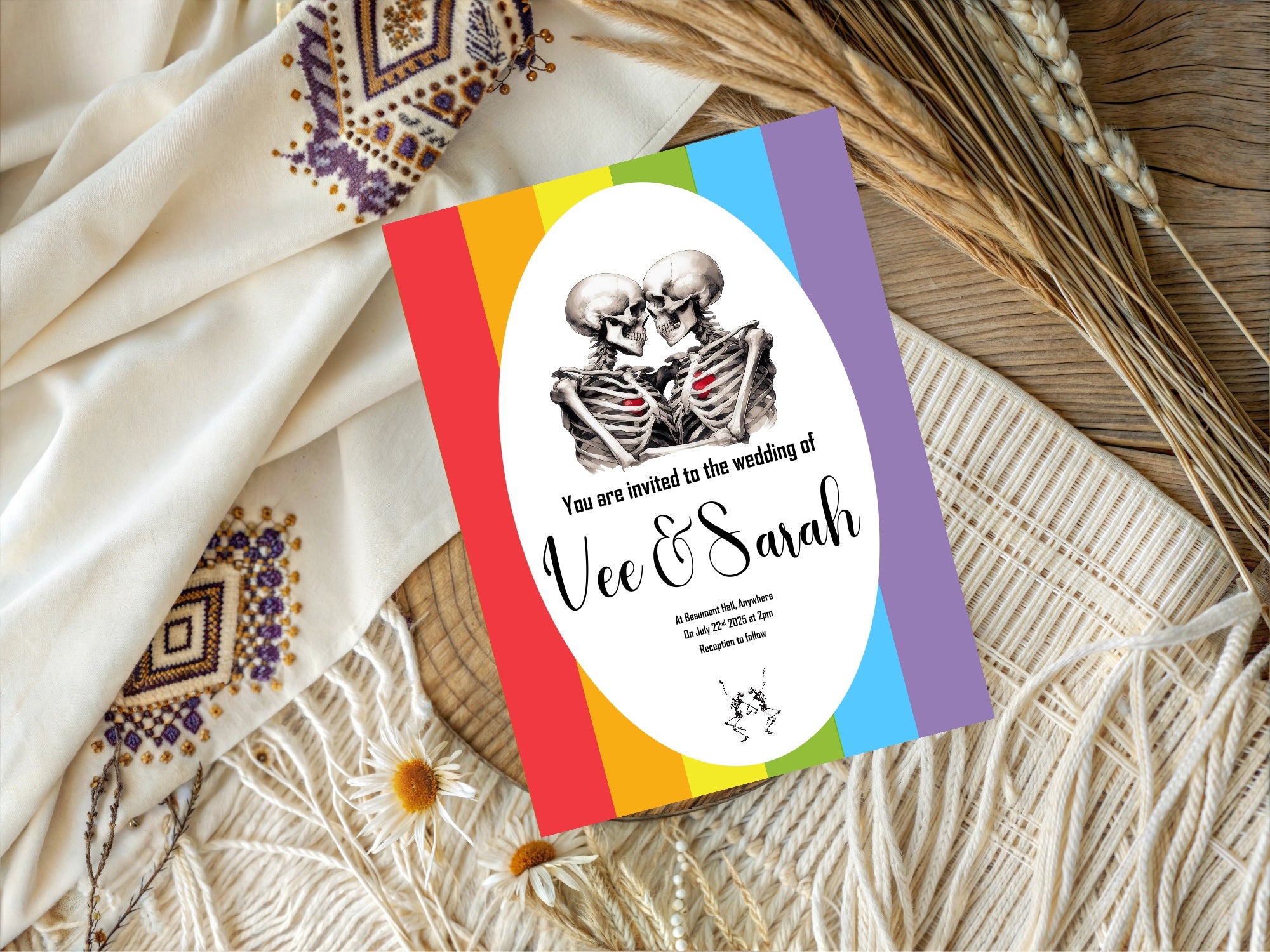 Pride Rainbow Skeletons Wedding Party Invitations & Envelopes | Pack of 10