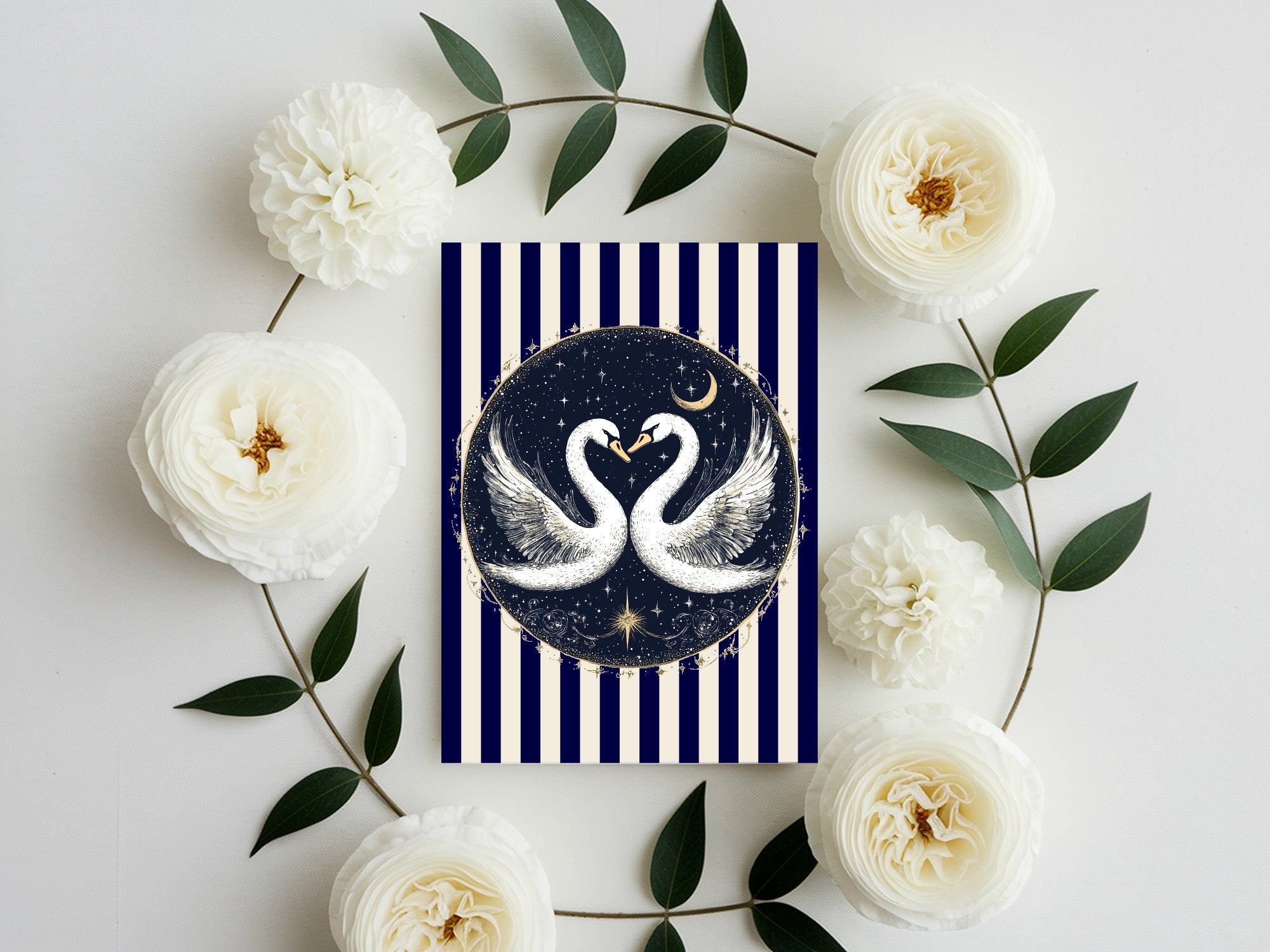 Celestial Swan In Love Wedding Welcome Sign – Double Sided Moon Keepsake Print