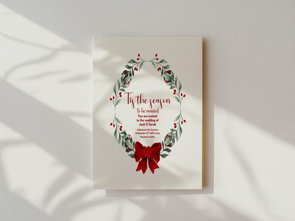 Mistletoe & Bow Wedding Party Invitations & Envelopes | Pack of 10