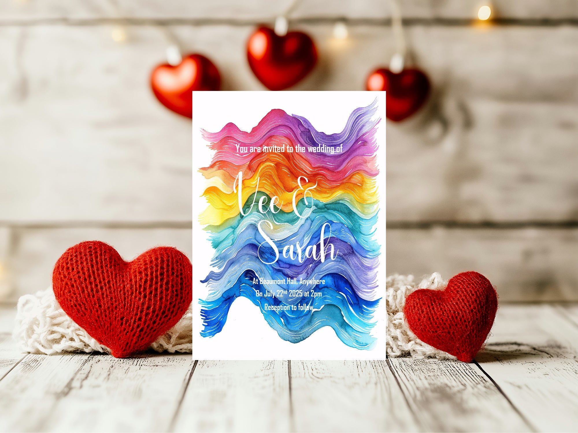 Pride Flag Wave Wedding Party Invitations & Envelopes | Pack of 10