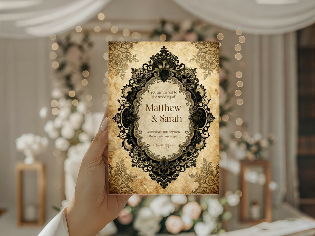 Black Lace Oval Frame Wedding Invitation Suite Bundle
