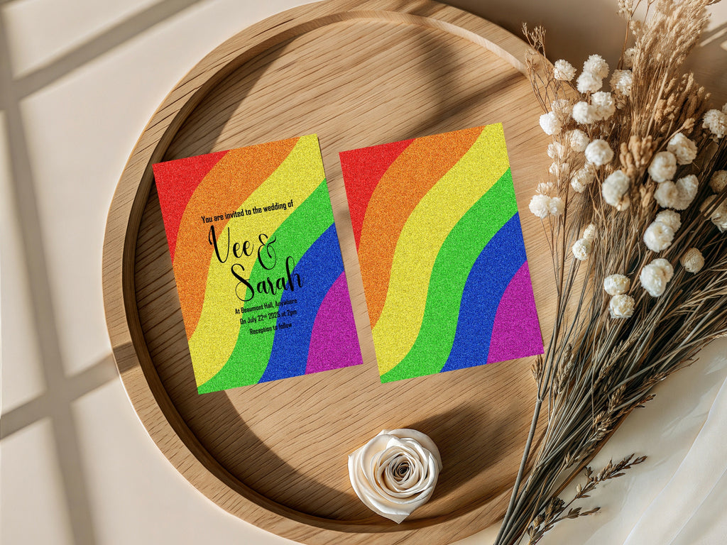 Glitter Pride Flag Wedding Party Invitations & Envelopes | Pack of 10