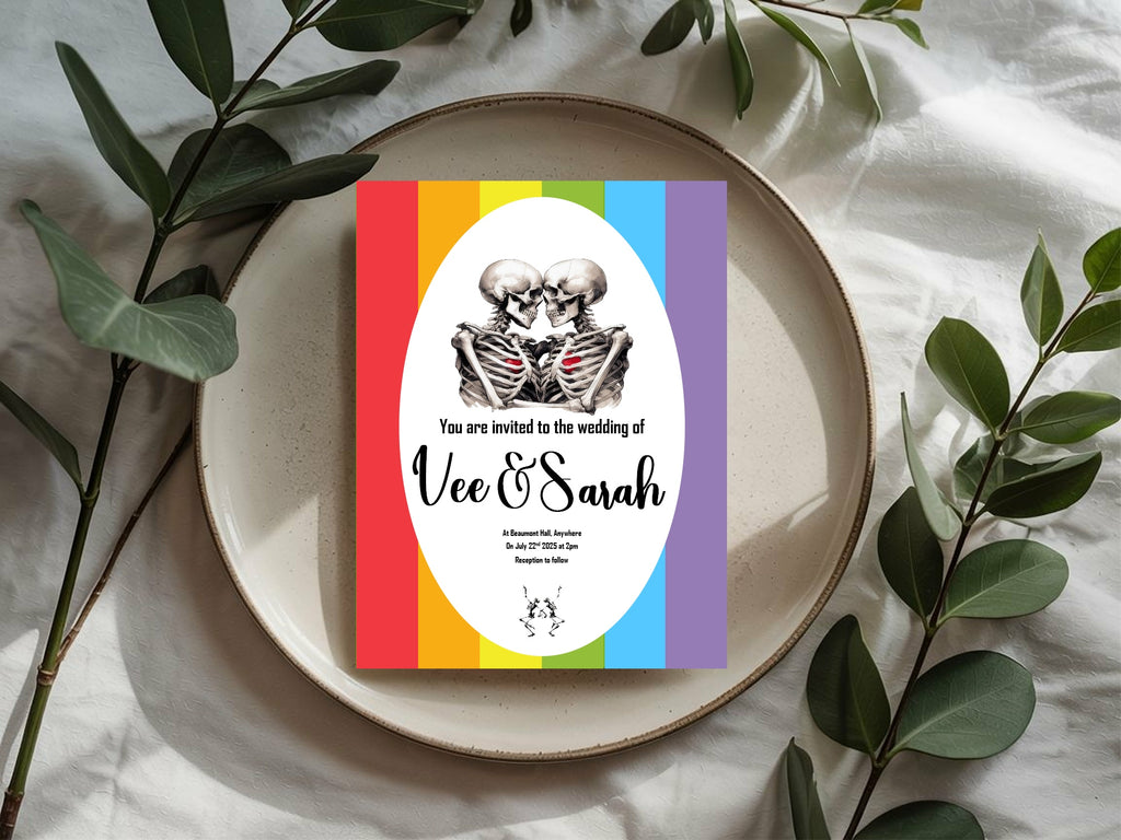 Pride Rainbow Skeletons Wedding Party Invitations & Envelopes | Pack of 10