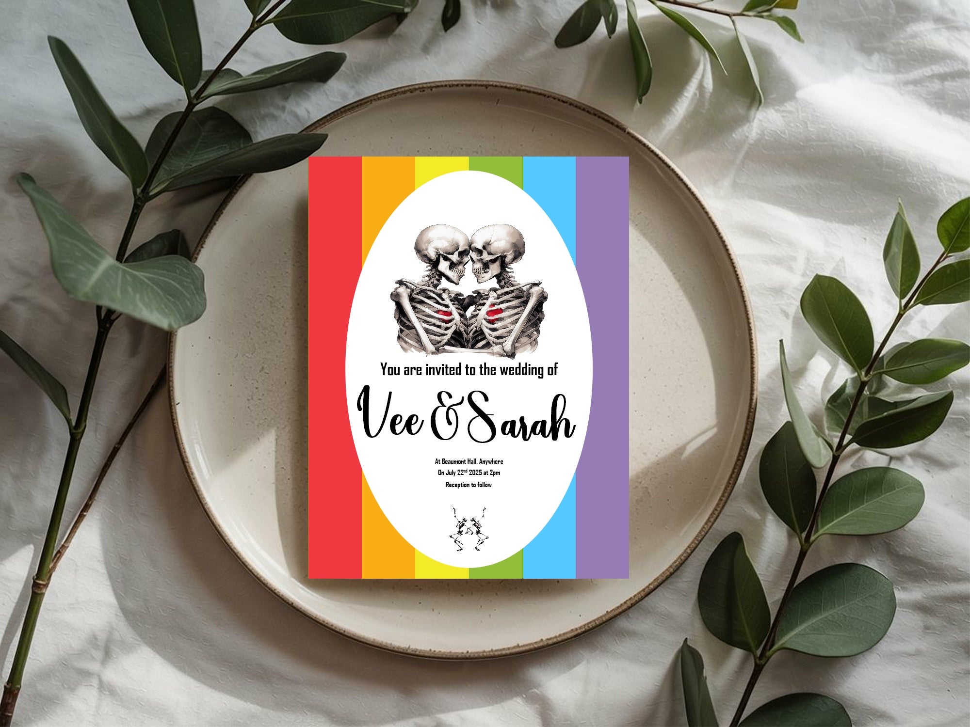 Pride Rainbow Skeletons Wedding Party Invitations & Envelopes | Pack of 10