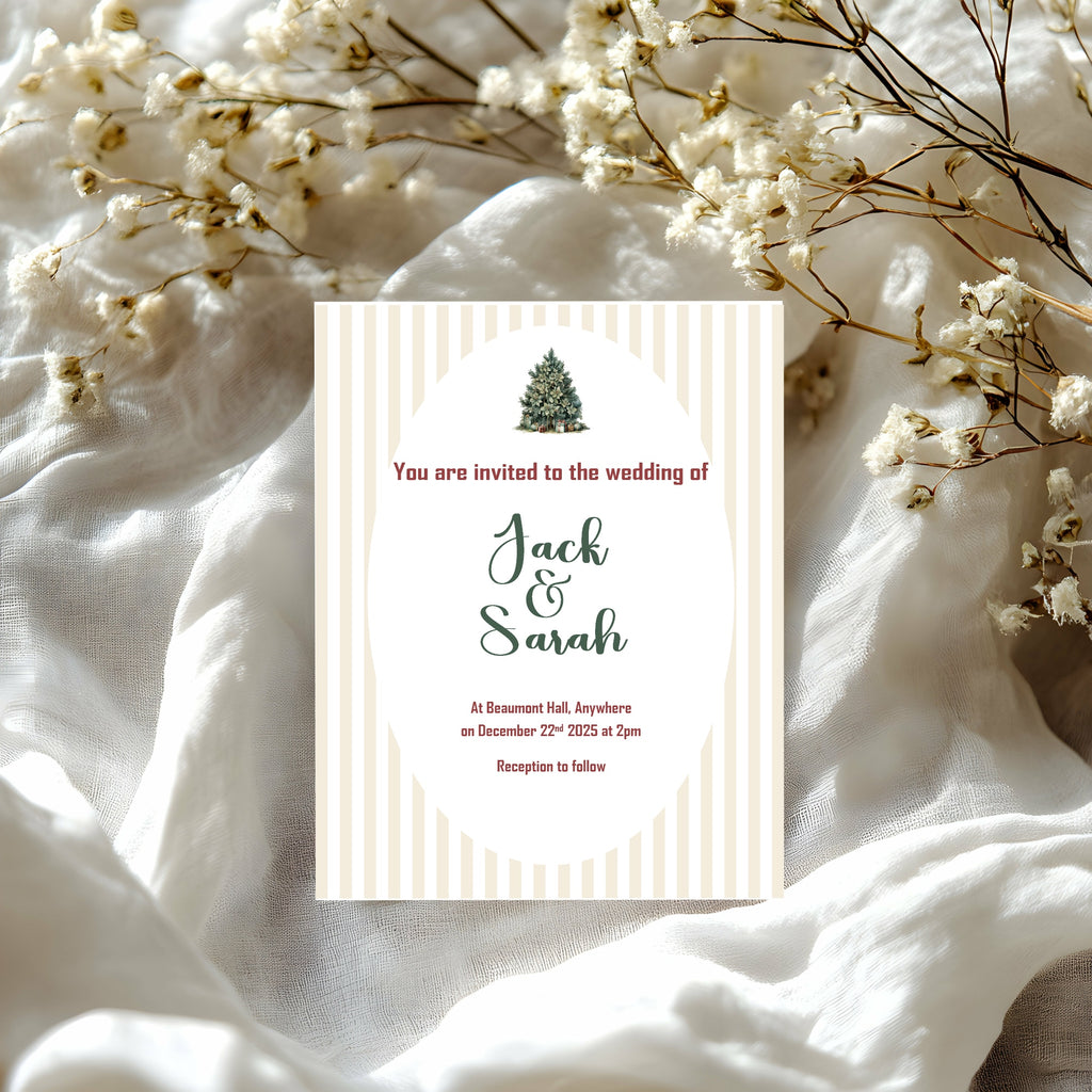 Christmas Tree Winter Wedding Party Invitations & Envelopes | Pack of 10
