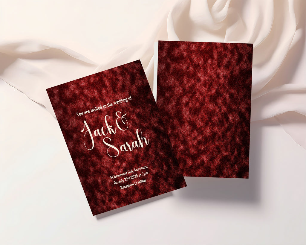 Red Velvet Wedding Party Invitations & Envelopes | Pack of 10