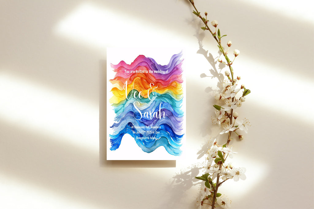 Pride Flag Wave Wedding Party Invitations & Envelopes | Pack of 10