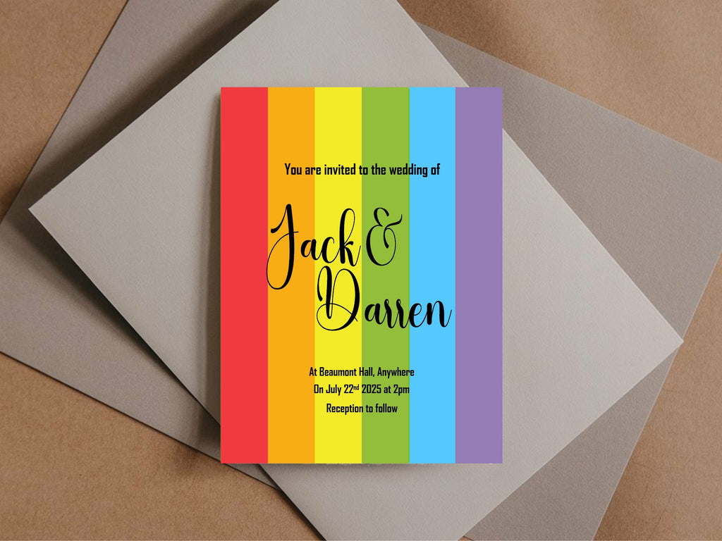 Pride Flag Wedding Party Invitations & Envelopes | Pack of 10