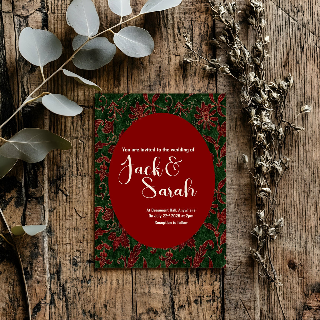 Floral Christmas Patterned Wedding Party Invitations & Envelopes | Pack of 10