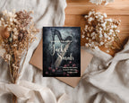 Gothic Harp & Rose Wedding Party Invitations & Envelopes | Pack of 10