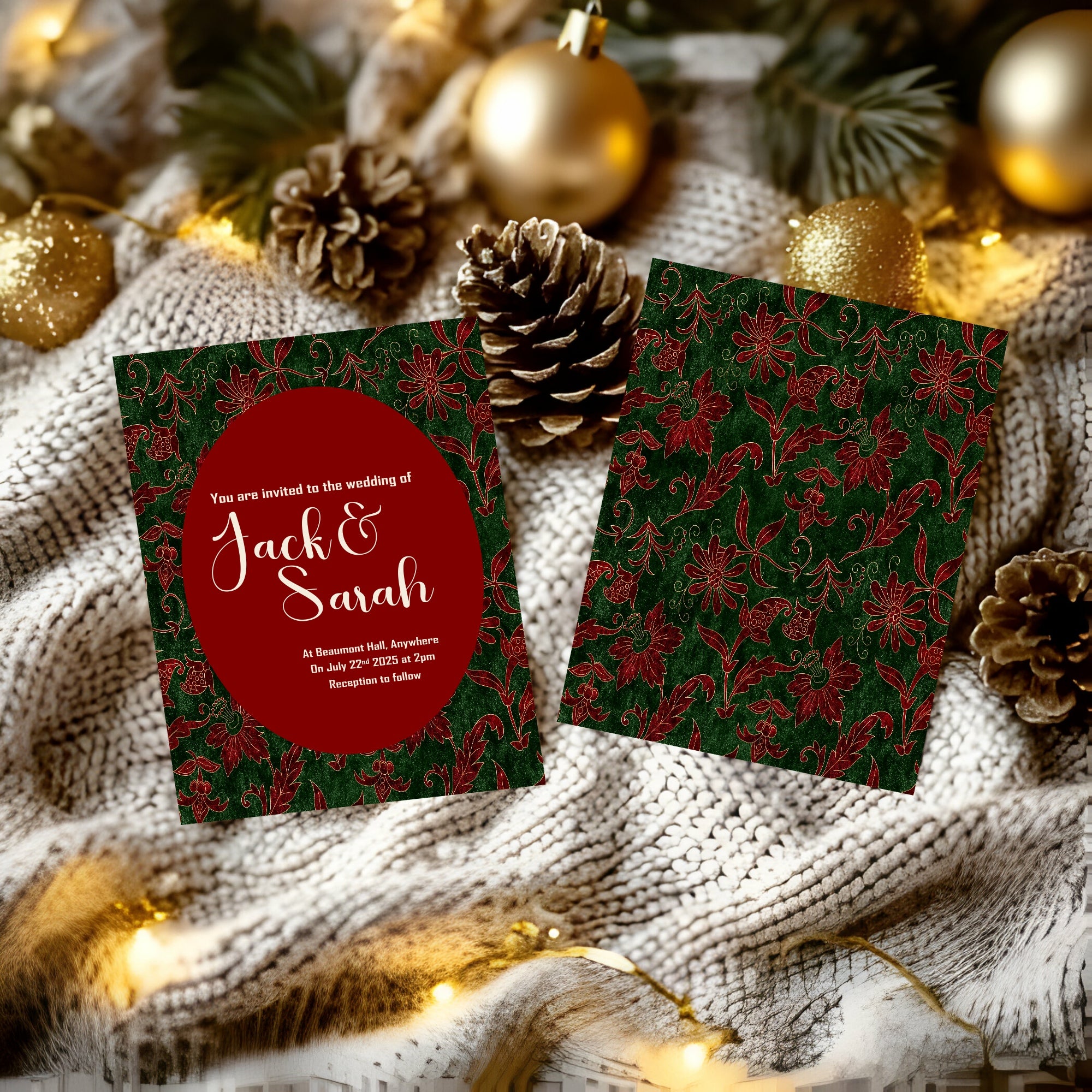 Floral Christmas Patterned Wedding Party Invitations & Envelopes | Pack of 10