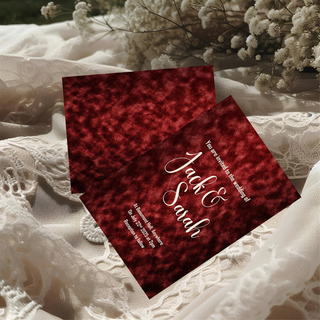 Red Velvet Wedding Party Invitations & Envelopes | Pack of 10
