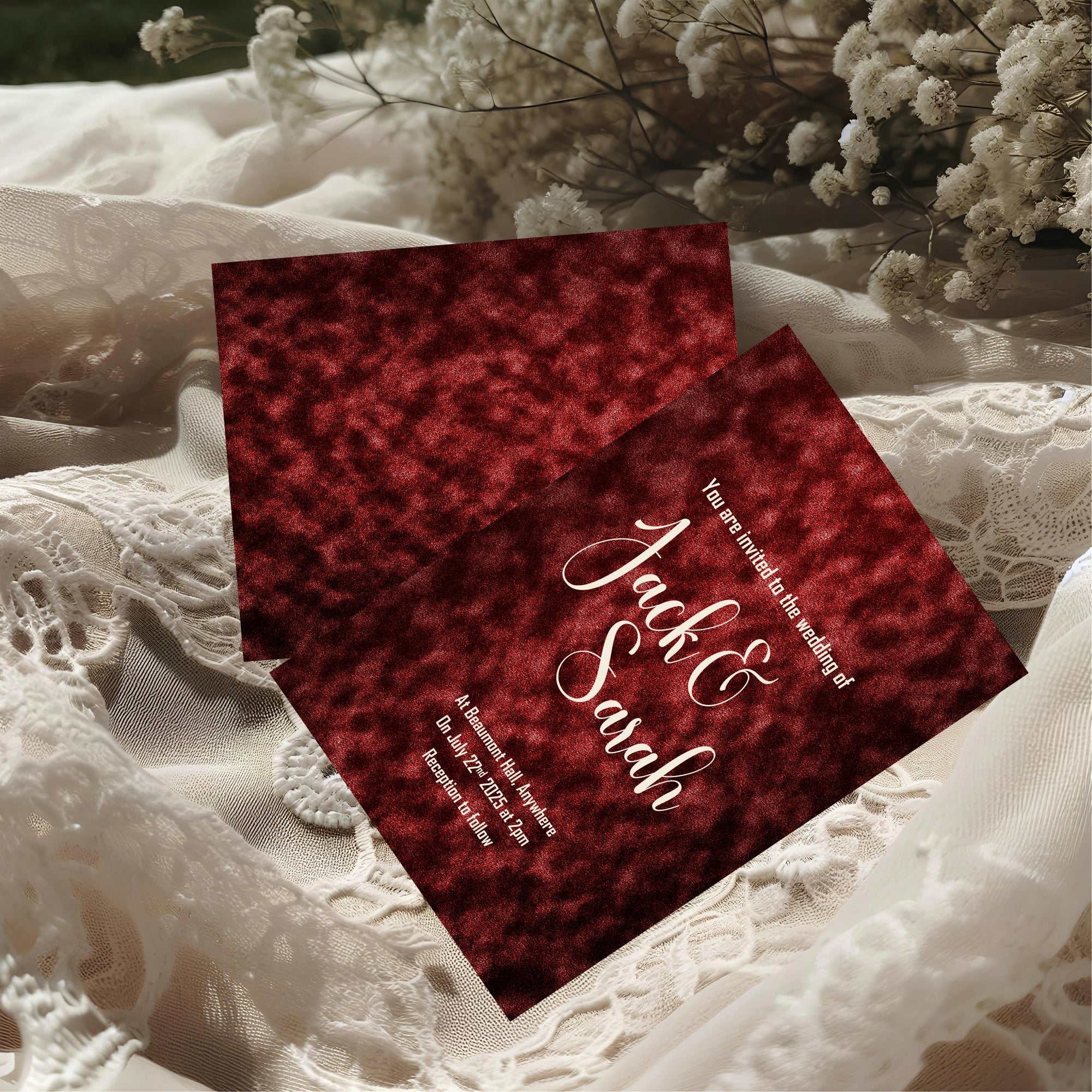 Red Velvet Wedding Party Invitations & Envelopes | Pack of 10