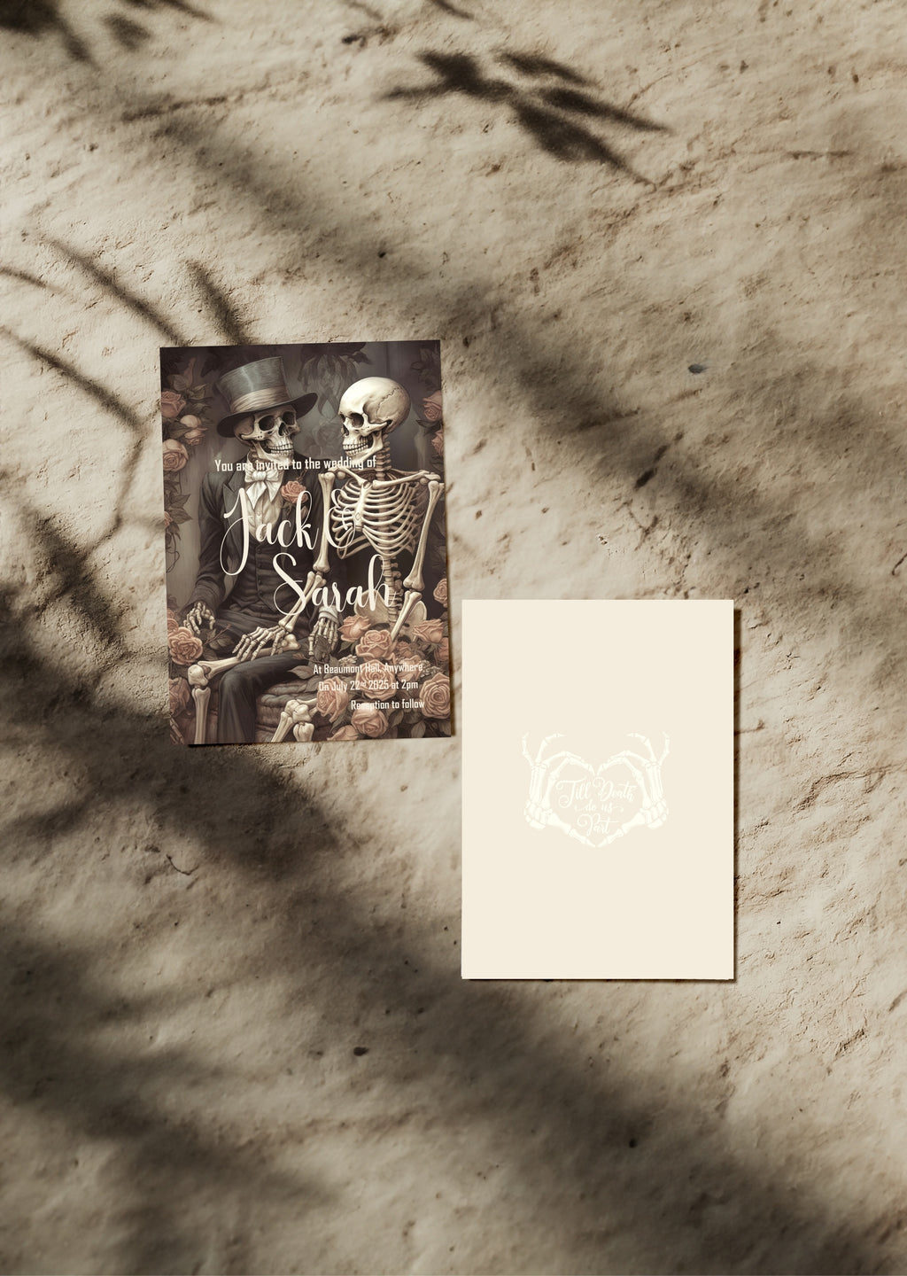Gothic Skeleton Rose Wedding Party Invitations & Envelopes | Pack of 10