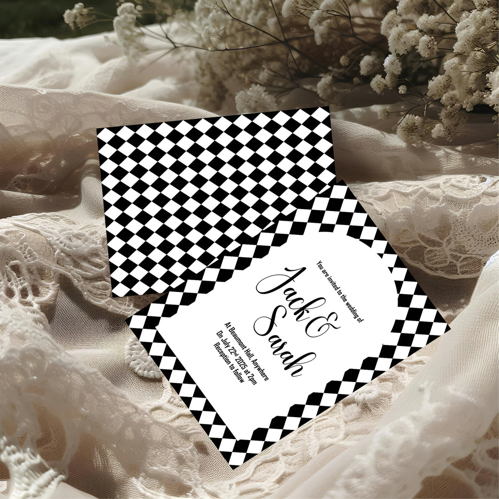 Harlequin Diamond Wedding Invitations & Envelopes – Pack of 10 | Multiple Colour Options