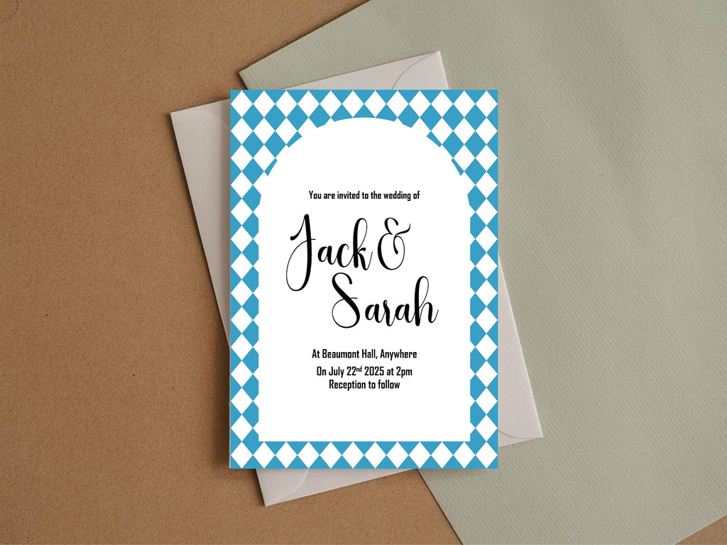 Harlequin Diamond Wedding Invitations & Envelopes – Pack of 10 | Multiple Colour Options