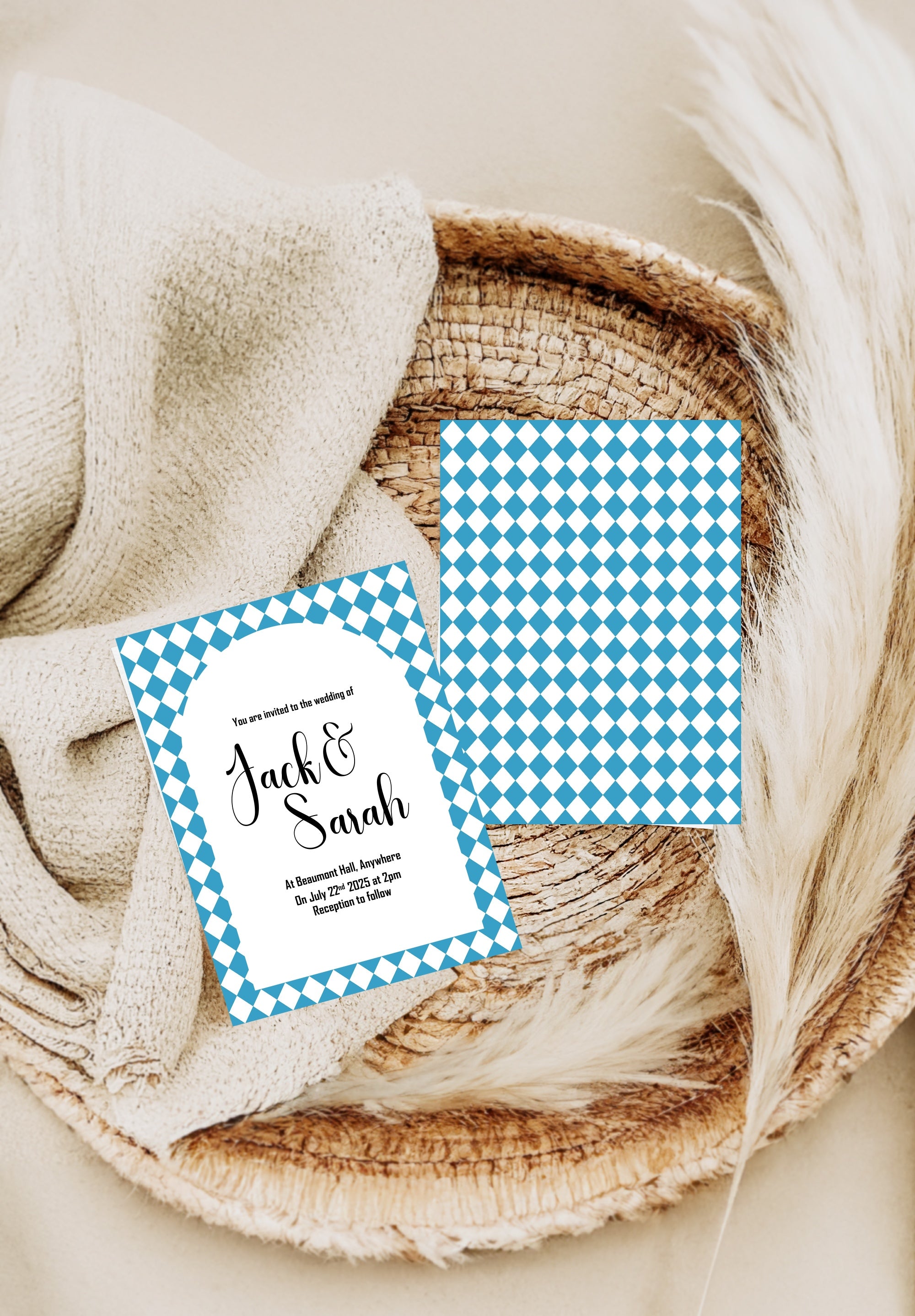 Harlequin Diamond Wedding Invitations & Envelopes – Pack of 10 | Multiple Colour Options