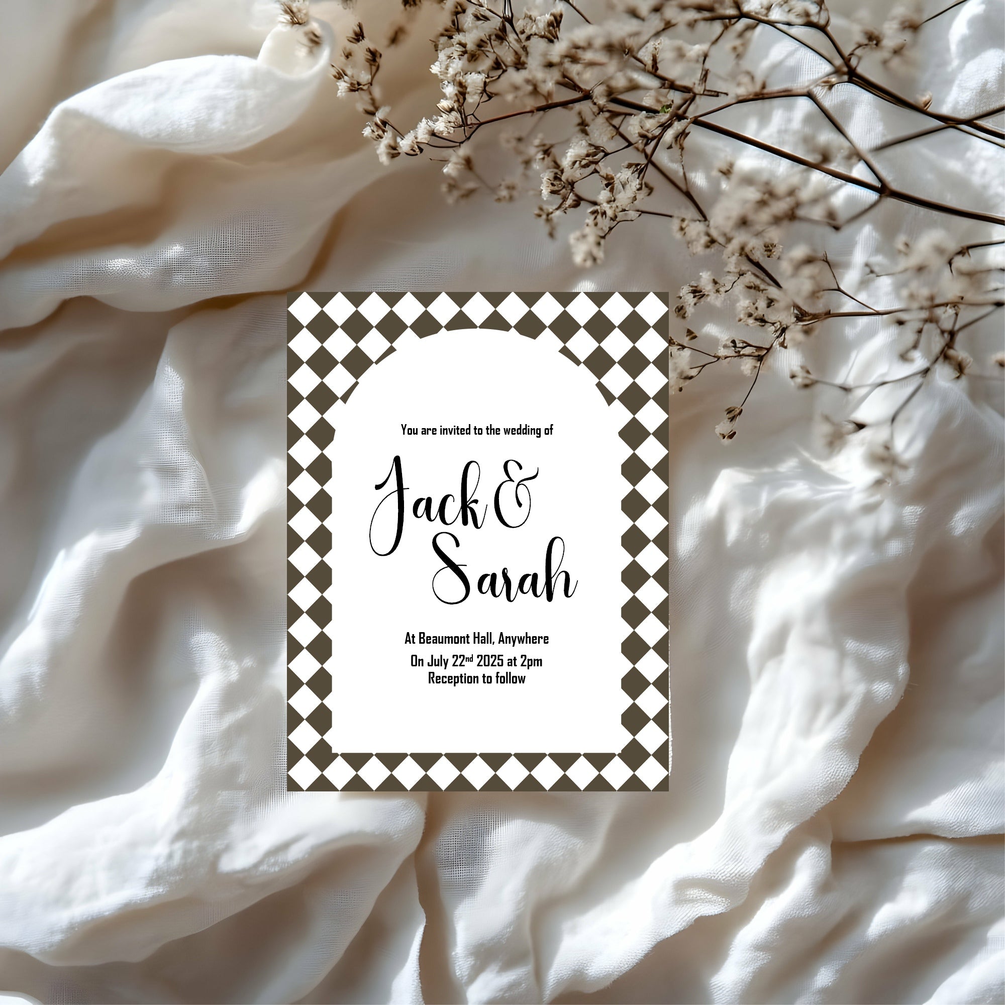 Harlequin Diamond Wedding Invitations & Envelopes – Pack of 10 | Multiple Colour Options