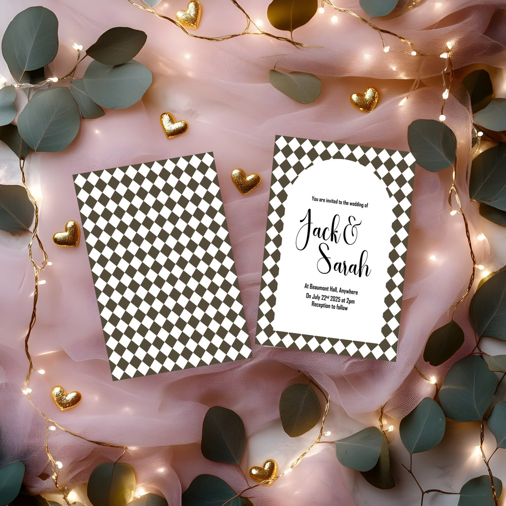 Harlequin Diamond Wedding Invitations & Envelopes – Pack of 10 | Multiple Colour Options