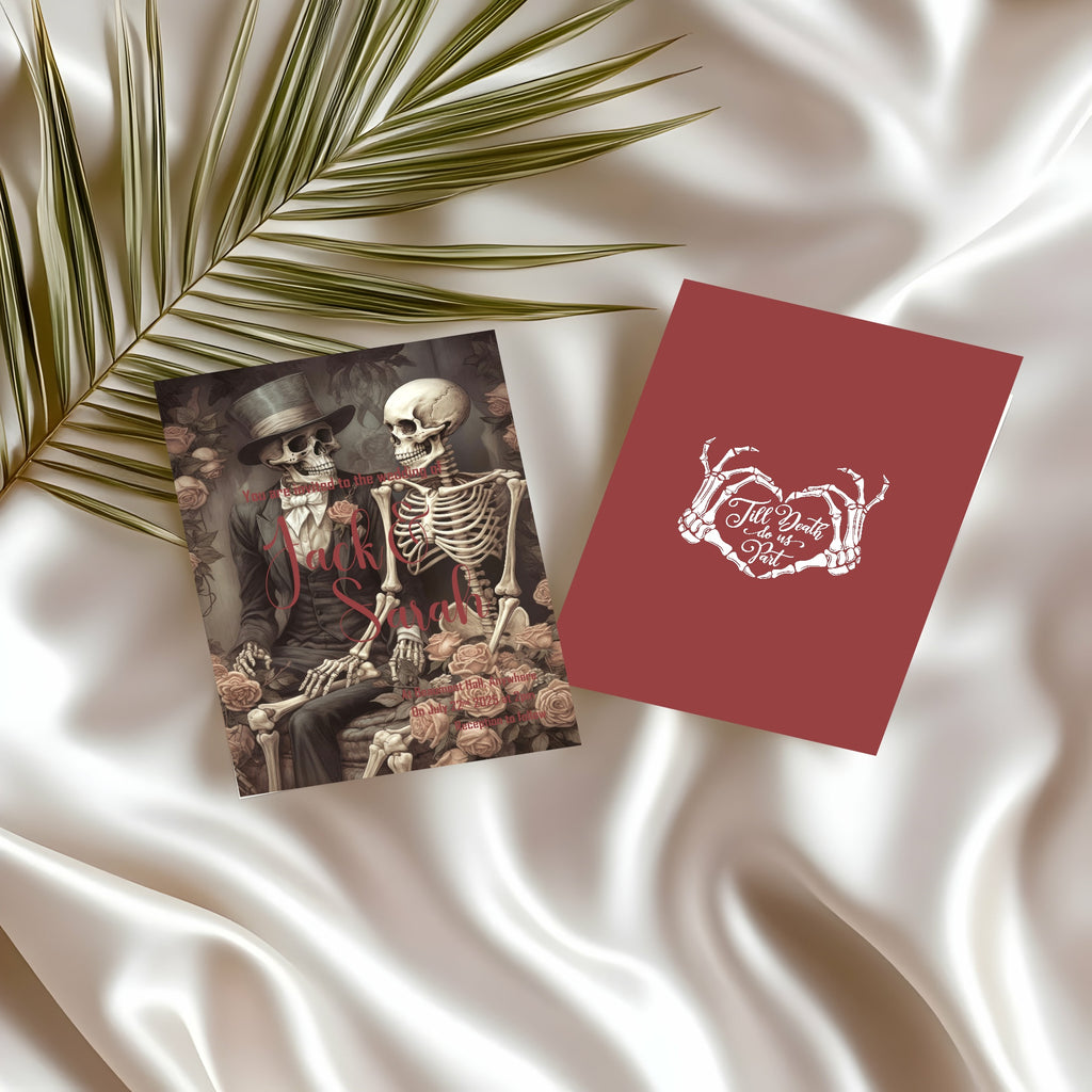 Gothic Skeleton Rose Wedding Party Invitations & Envelopes | Pack of 10