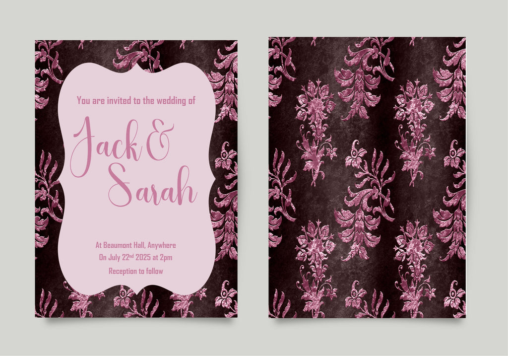 Damask Wedding Party Invitations & Envelopes | Pack of 10 | Chocolate & Pink