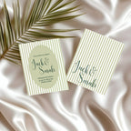 Green Striped Oval Wedding Party Invitations & Envelopes | Pack of 10