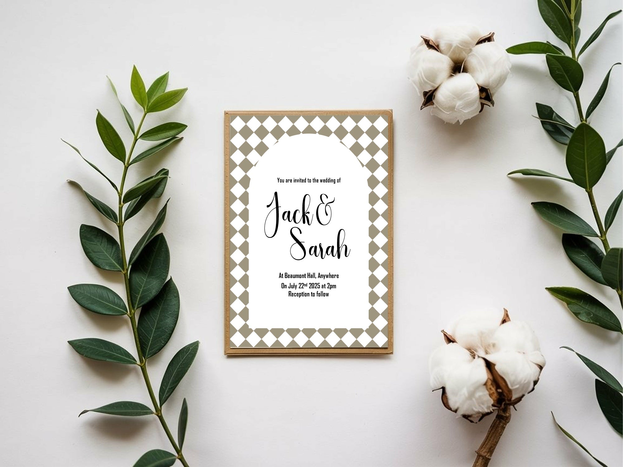 Harlequin Diamond Wedding Invitations & Envelopes – Pack of 10 | Multiple Colour Options