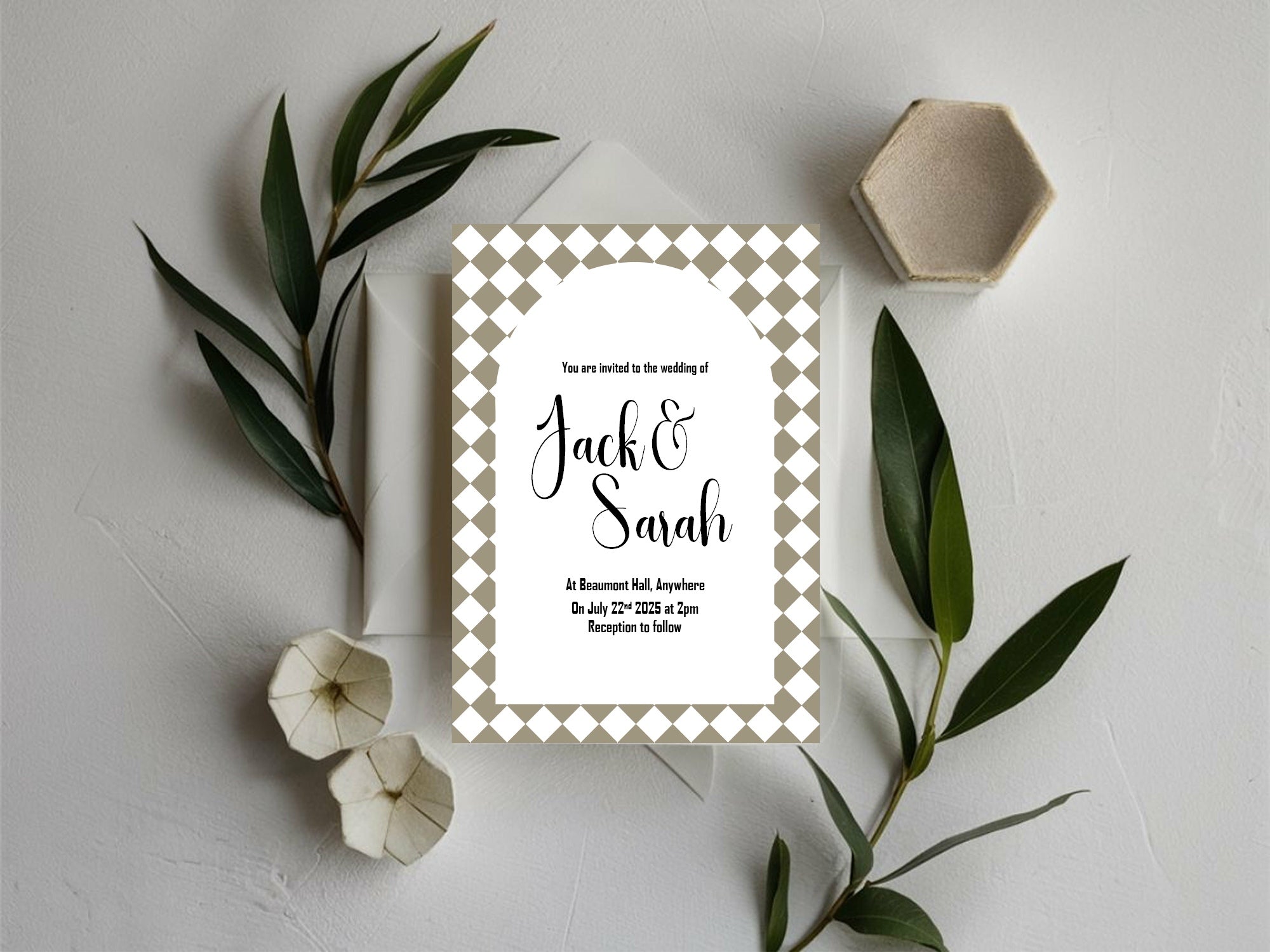 Harlequin Diamond Wedding Invitations & Envelopes – Pack of 10 | Multiple Colour Options