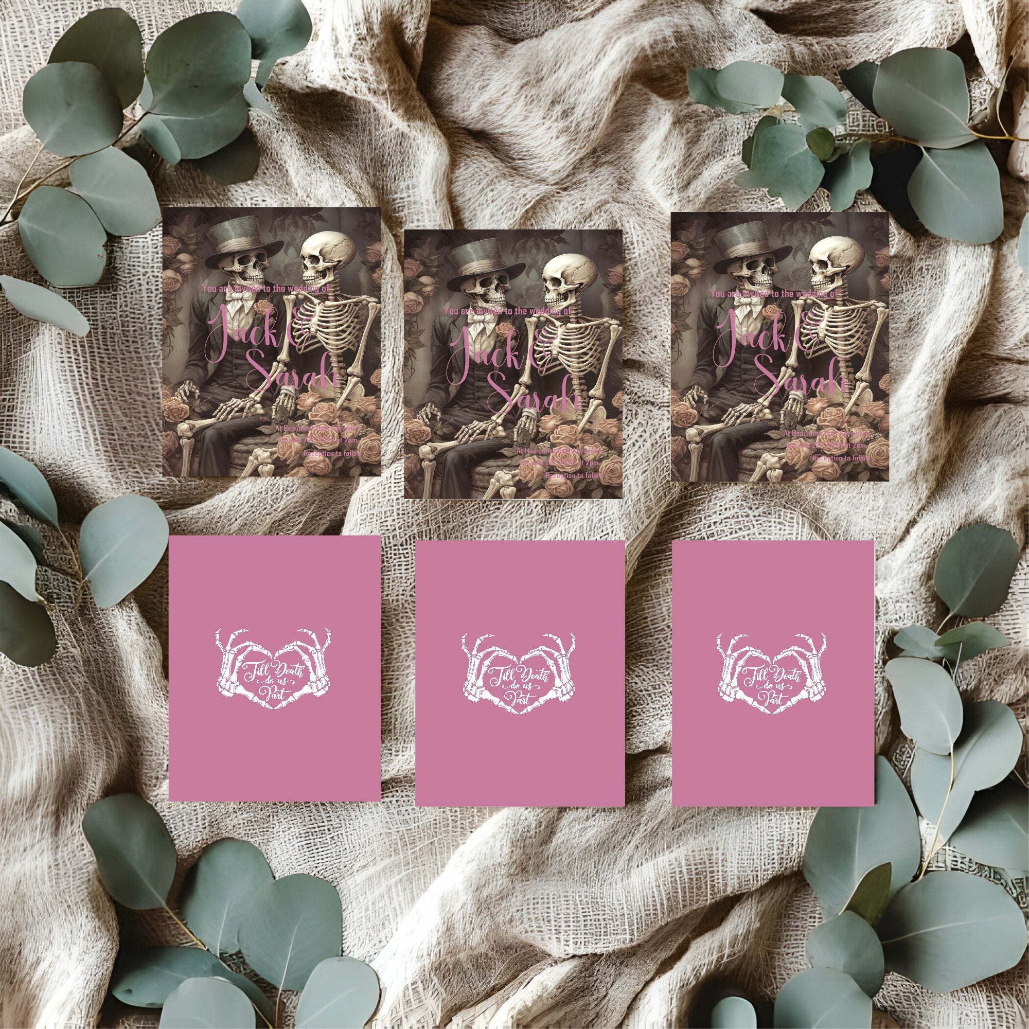Gothic Skeleton Rose Wedding Party Invitations & Envelopes | Pack of 10