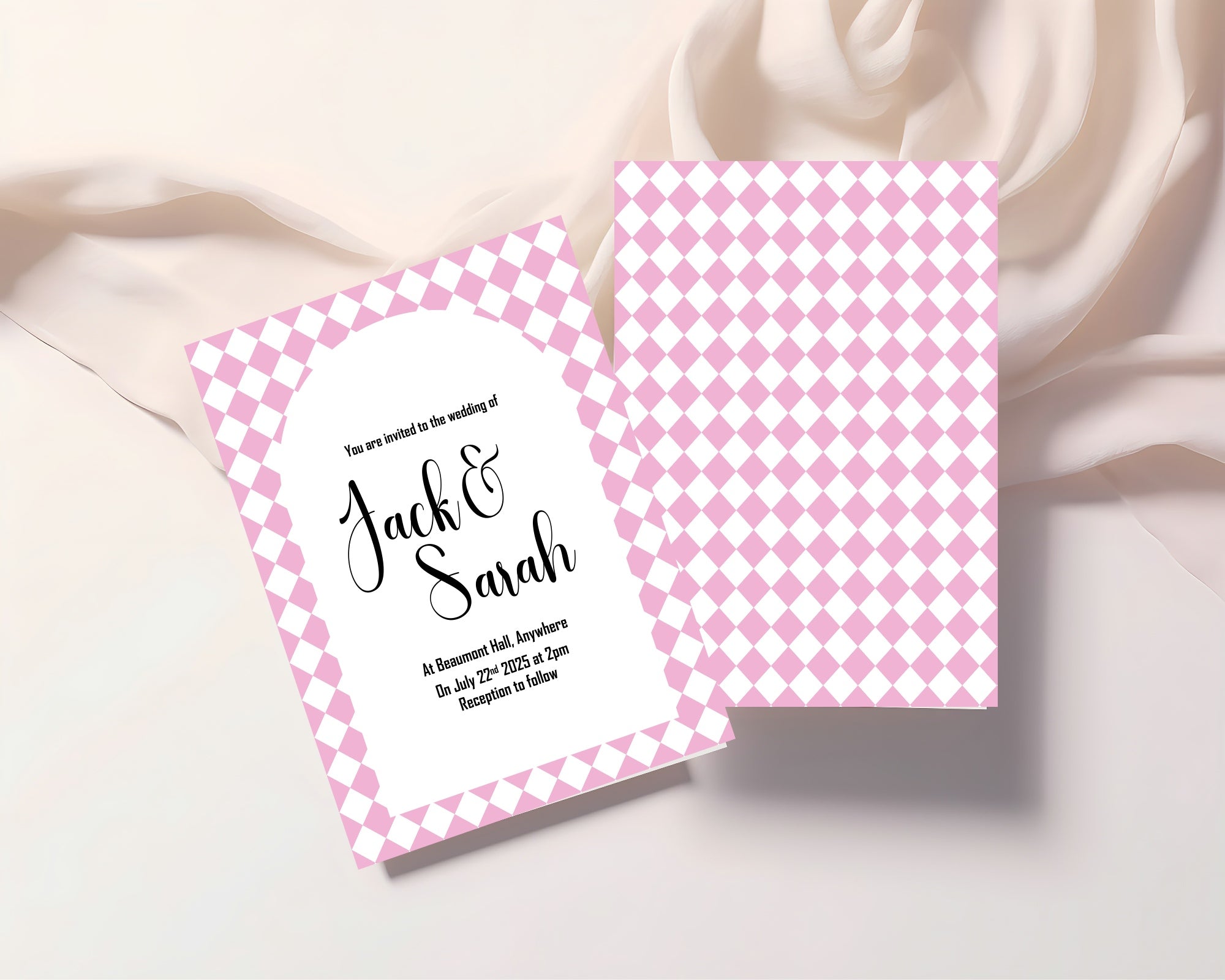 Harlequin Diamond Wedding Invitations & Envelopes – Pack of 10 | Multiple Colour Options