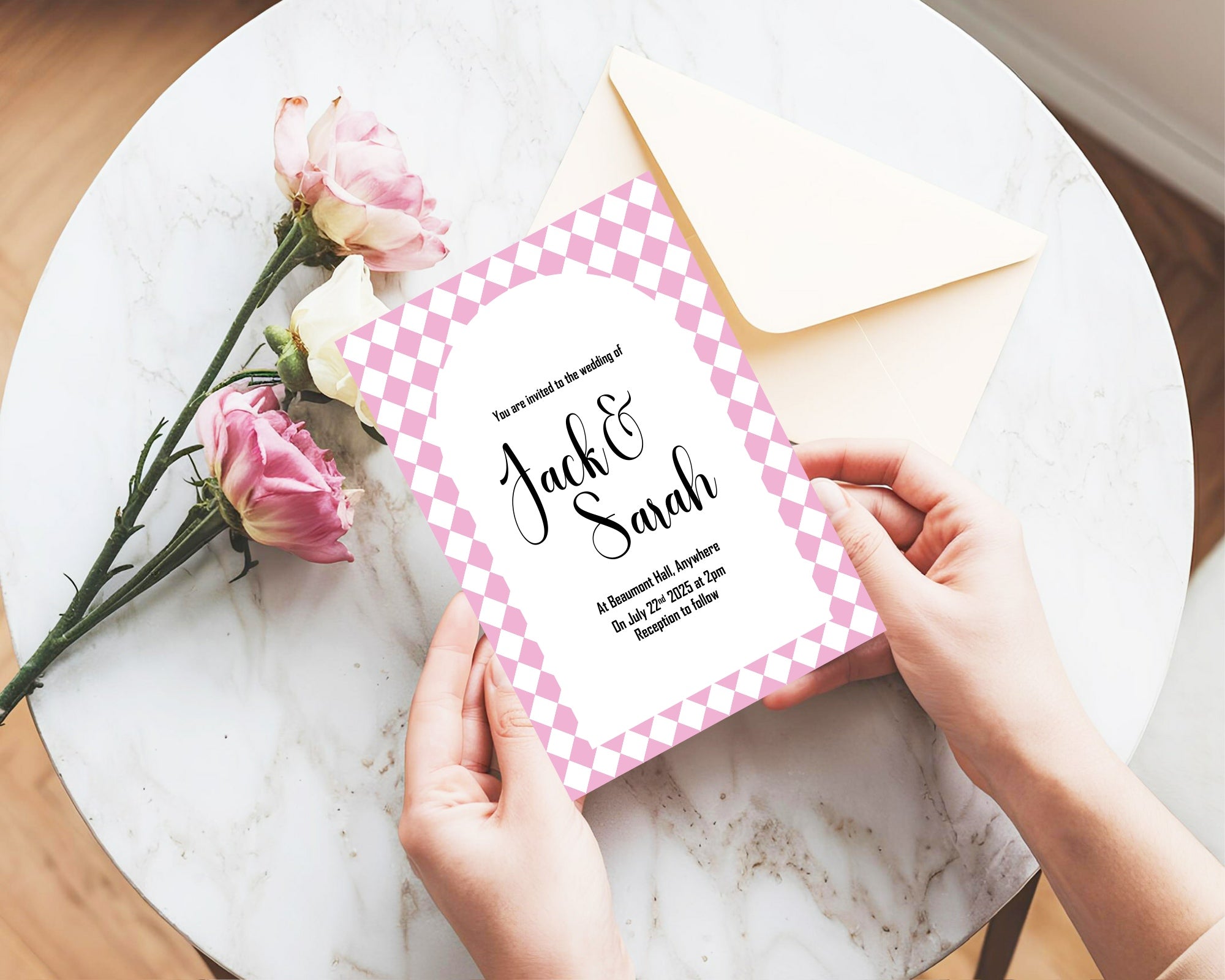 Harlequin Diamond Wedding Invitations & Envelopes – Pack of 10 | Multiple Colour Options