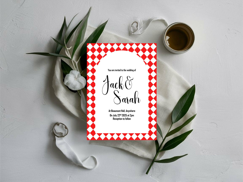 Harlequin Diamond Wedding Invitations & Envelopes – Pack of 10 | Multiple Colour Options