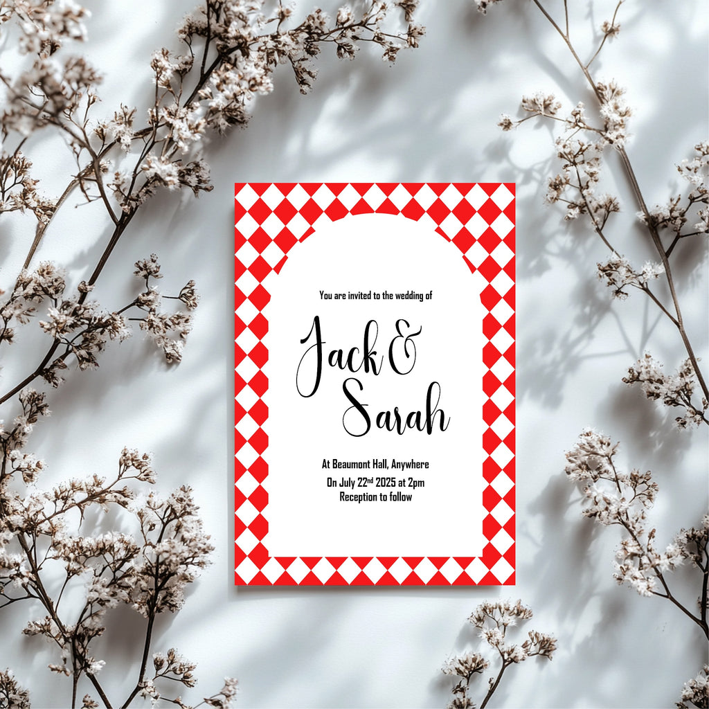 Harlequin Diamond Wedding Invitations & Envelopes – Pack of 10 | Multiple Colour Options