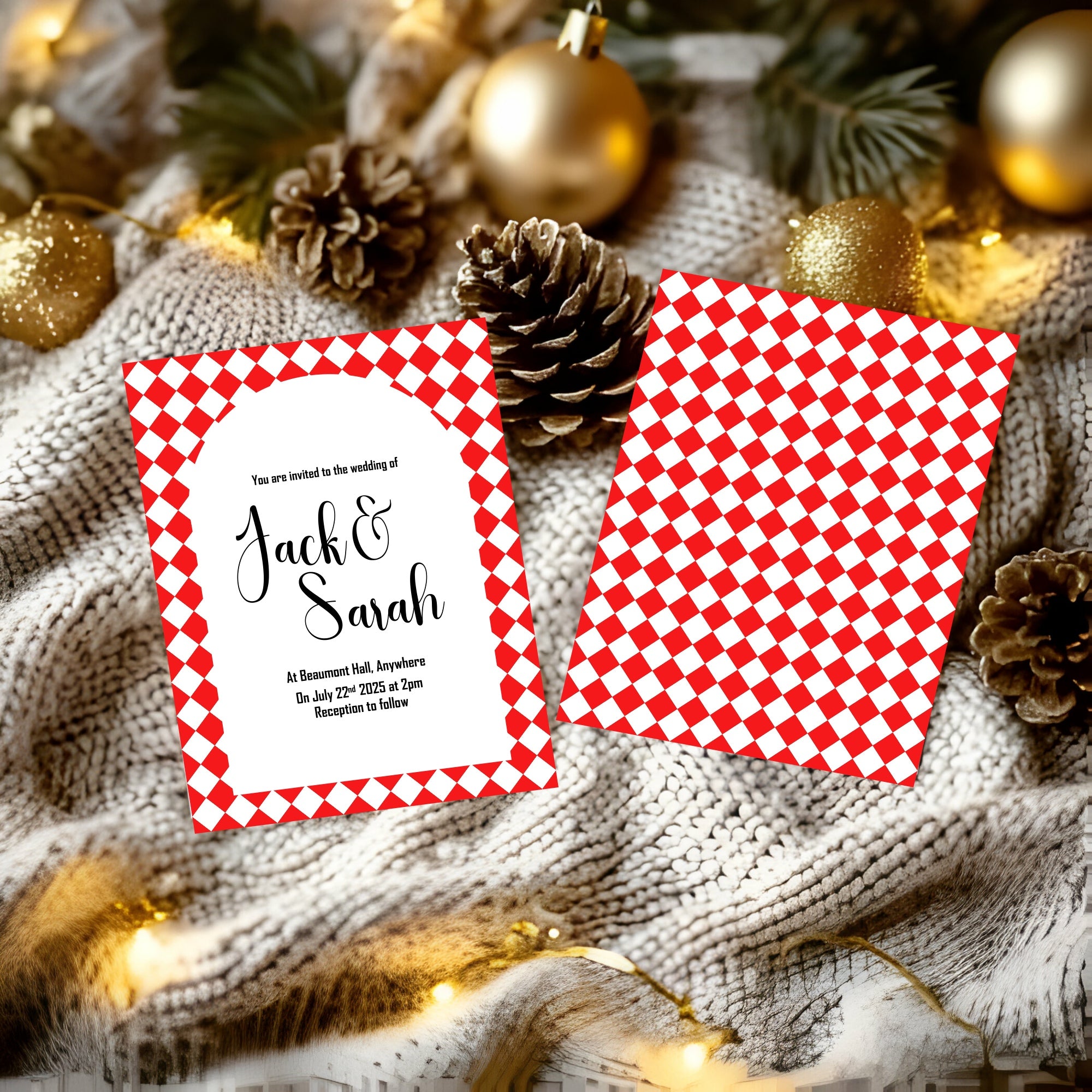 Harlequin Diamond Wedding Invitations & Envelopes – Pack of 10 | Multiple Colour Options