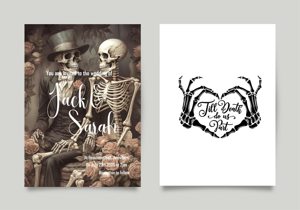 Gothic Skeleton Rose Wedding Party Invitations & Envelopes | Pack of 10