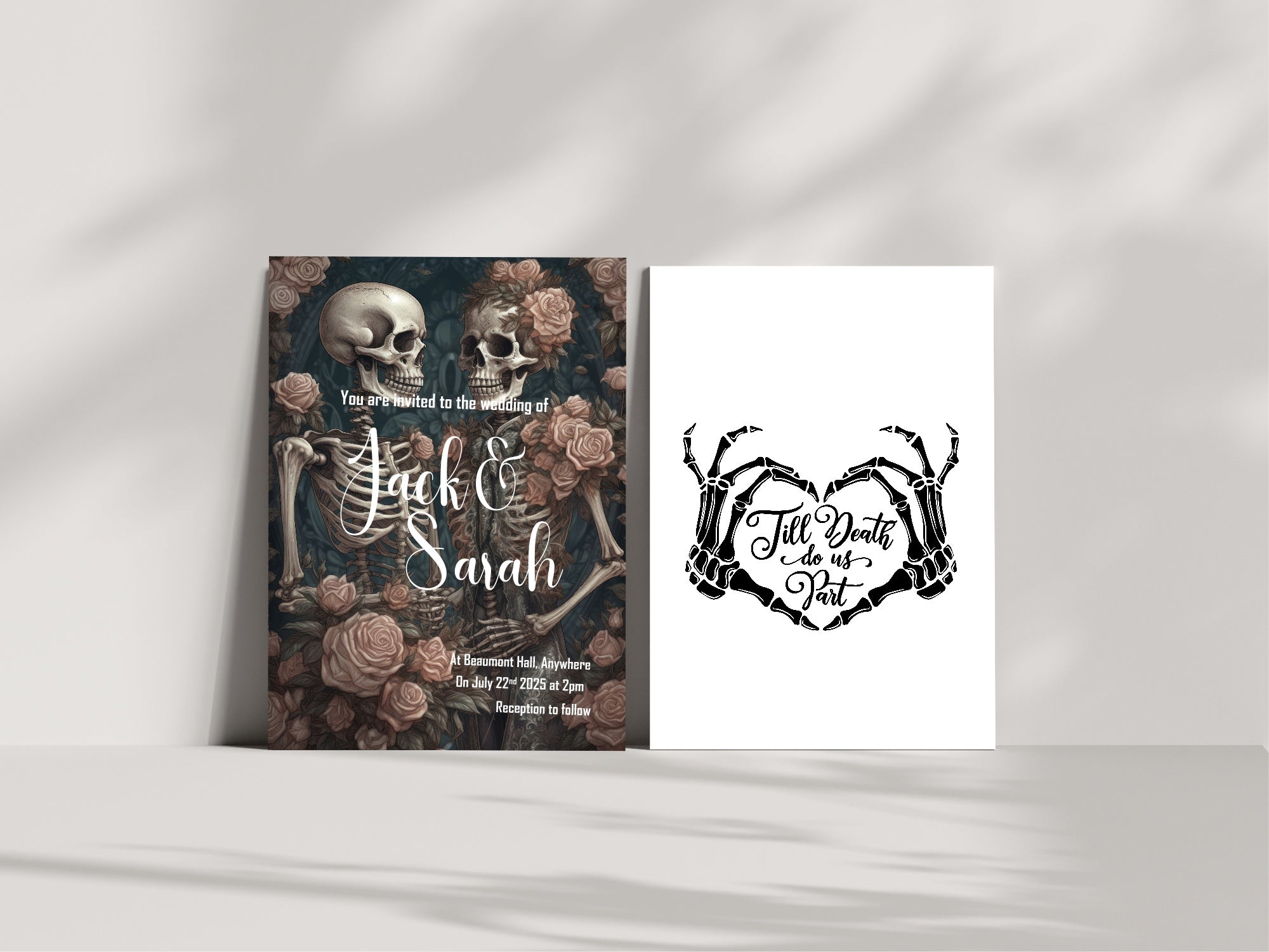 Gothic Skeletons & Roses Wedding Party Invitations & Envelopes | Pack of 10