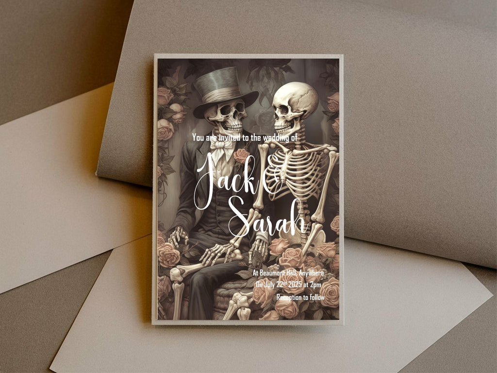 Gothic Skeleton Rose Wedding Party Invitations & Envelopes | Pack of 10