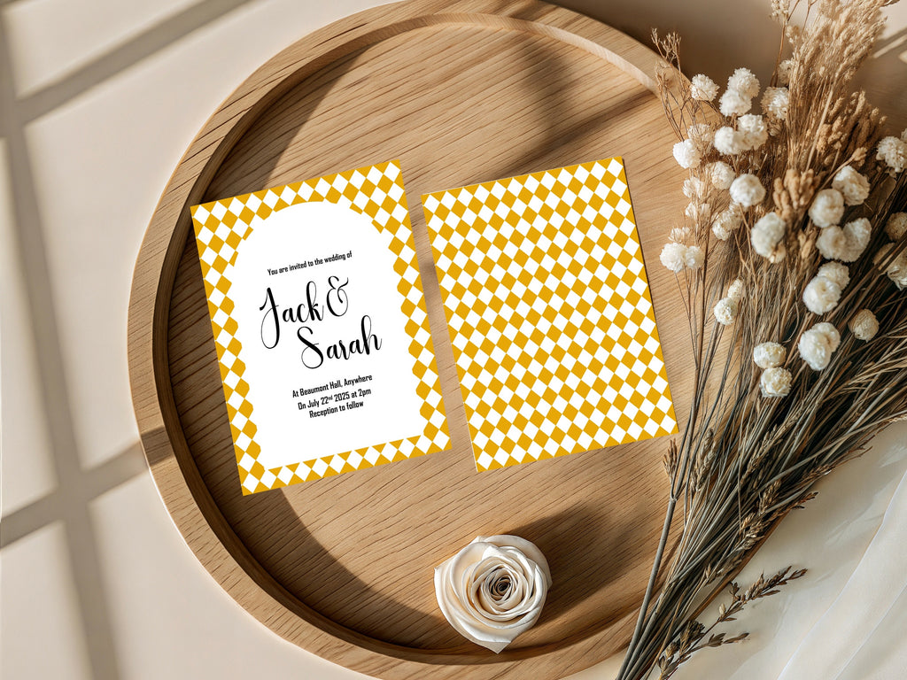 Harlequin Diamond Wedding Invitations & Envelopes – Pack of 10 | Multiple Colour Options