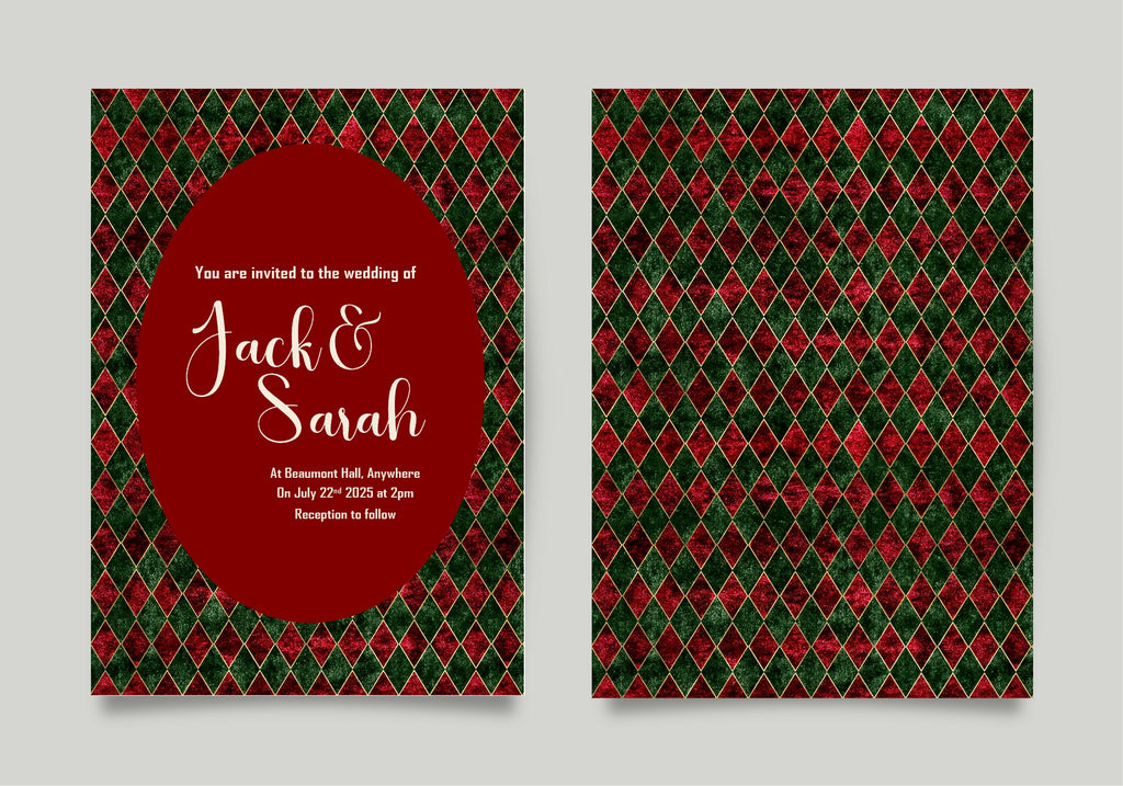 Diamond Christmas Patterned Wedding Party Invitations & Envelopes | Pack of 10