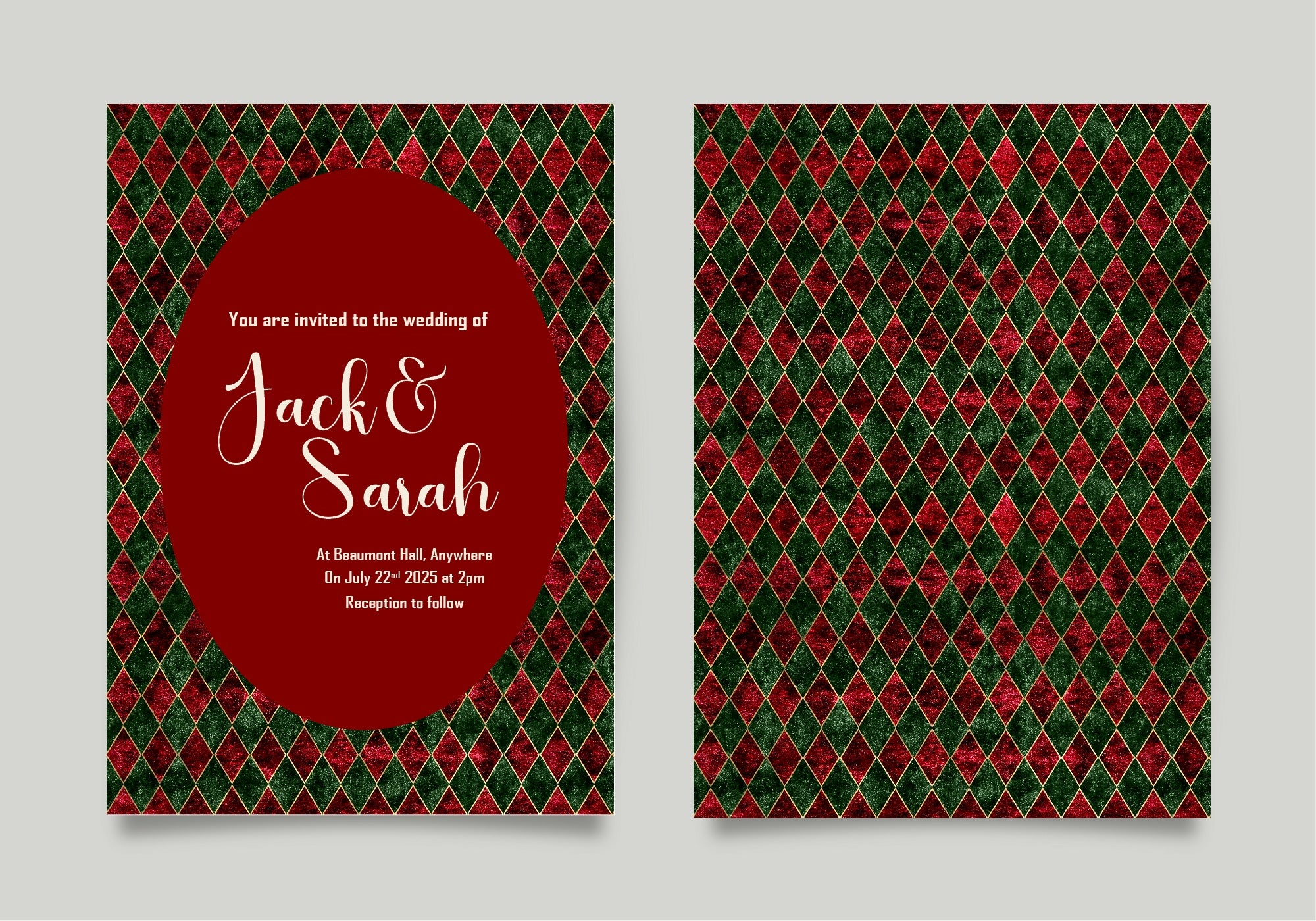 Diamond Christmas Patterned Wedding Party Invitations & Envelopes | Pack of 10