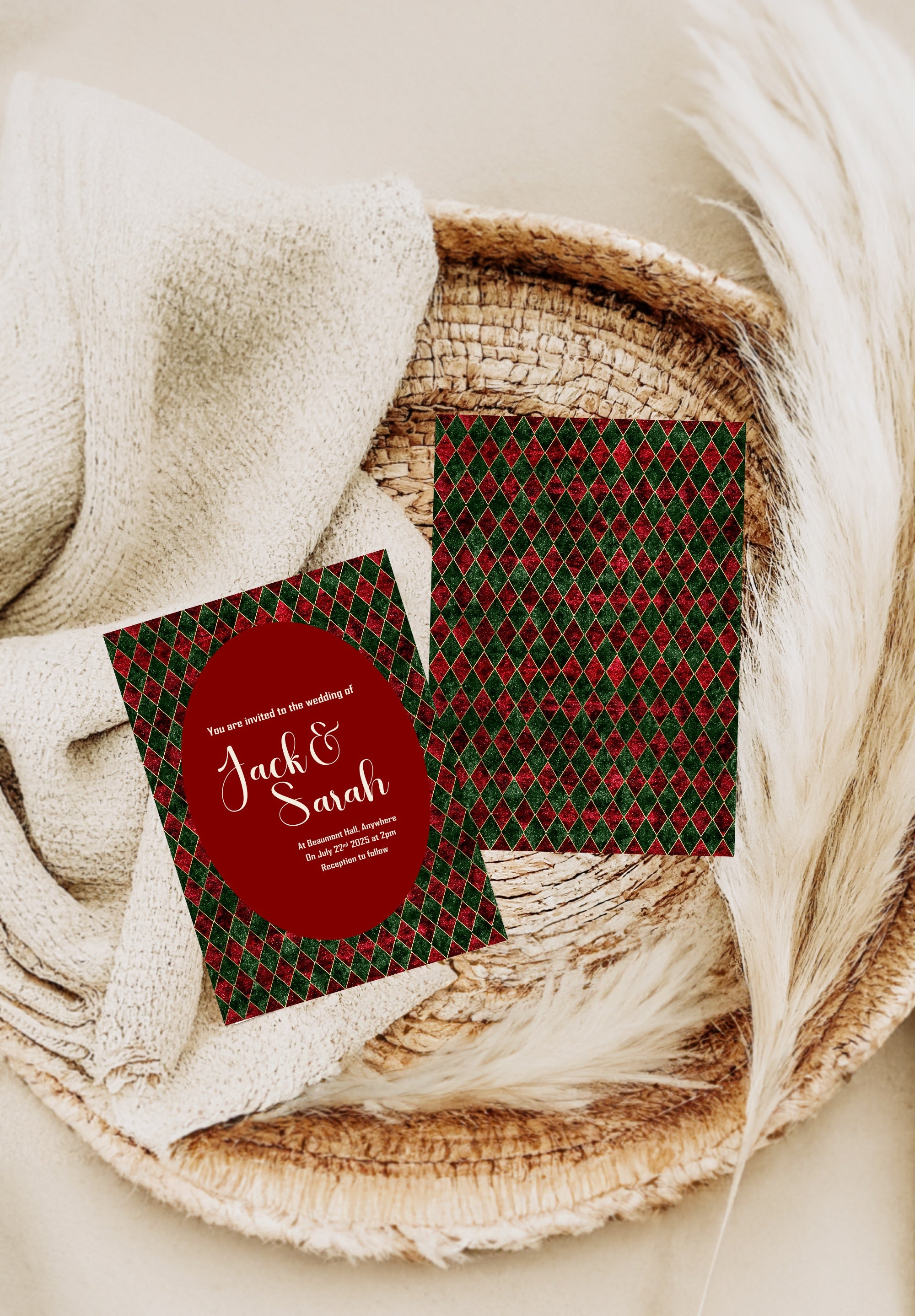 Diamond Christmas Patterned Wedding Party Invitations & Envelopes | Pack of 10