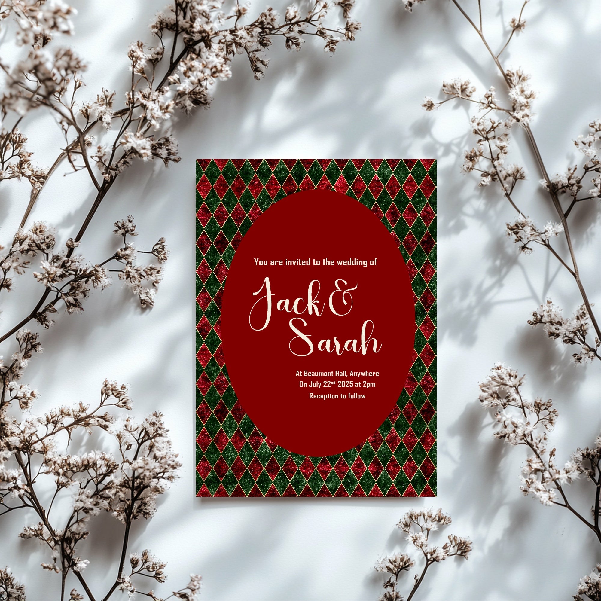 Diamond Christmas Patterned Wedding Party Invitations & Envelopes | Pack of 10