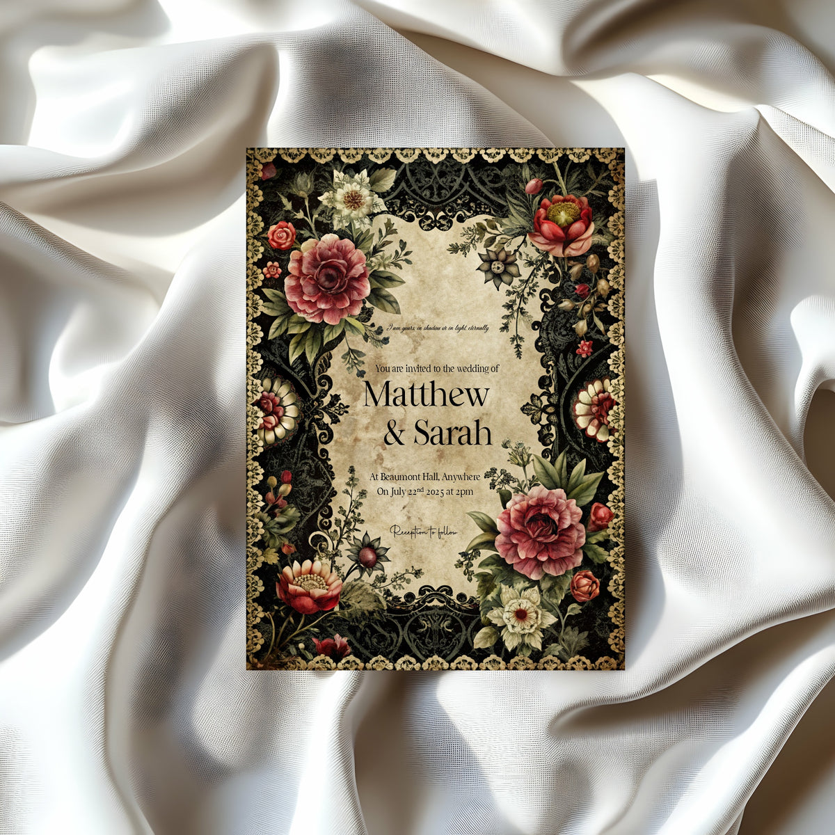 Gothic Floral Personalised Enclosure Cards | Pack of 10 | A6 or A5