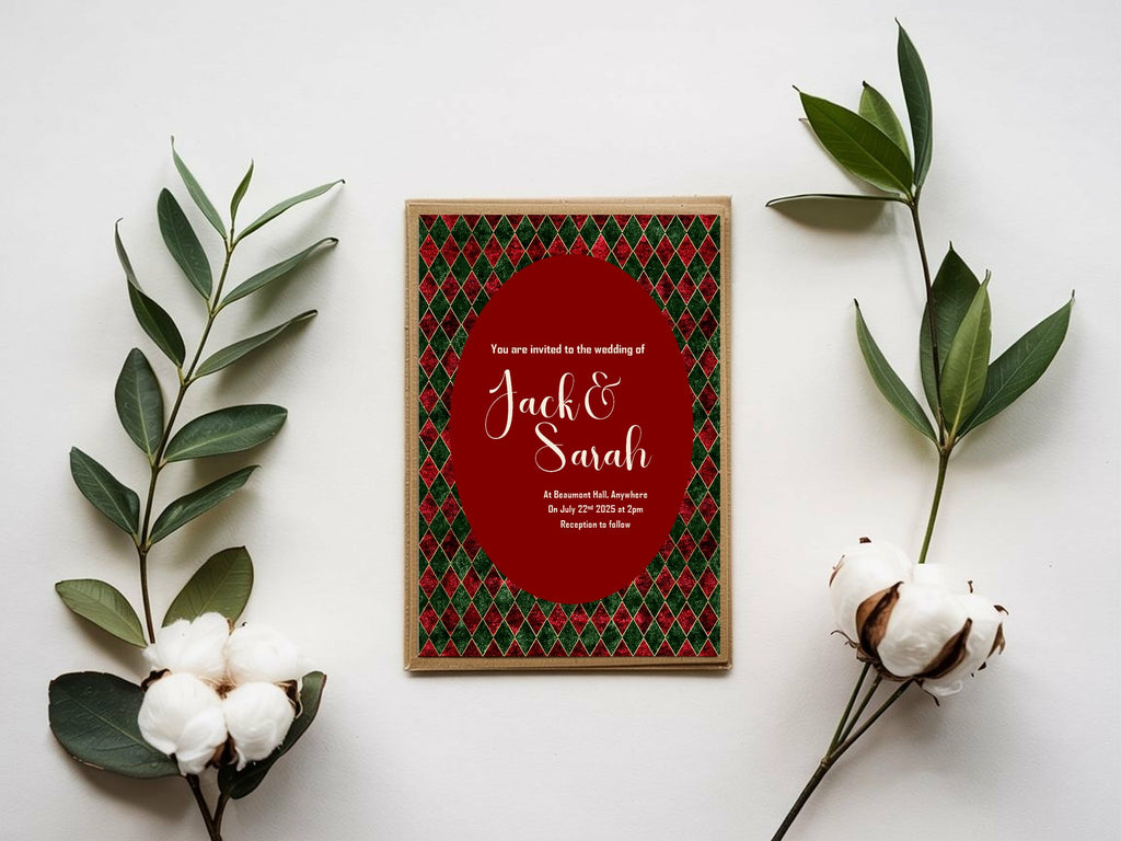 Diamond Christmas Patterned Wedding Party Invitations & Envelopes | Pack of 10