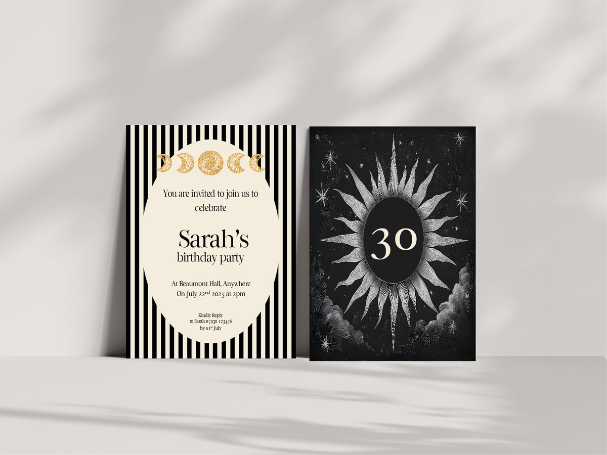 Black Celestial Birthday Invitations - personalised birthday stationery design example, image 3