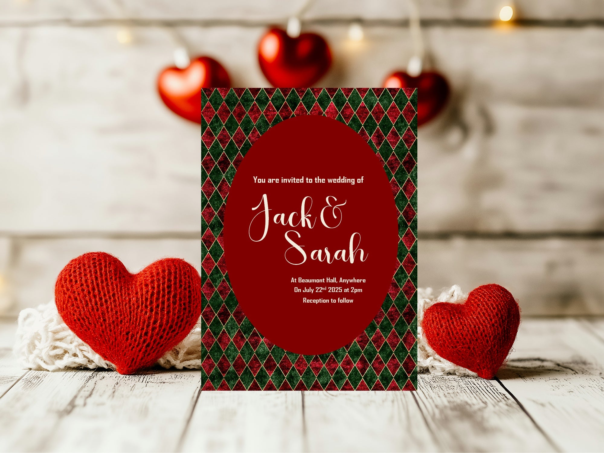 Diamond Christmas Patterned Wedding Party Invitations & Envelopes | Pack of 10