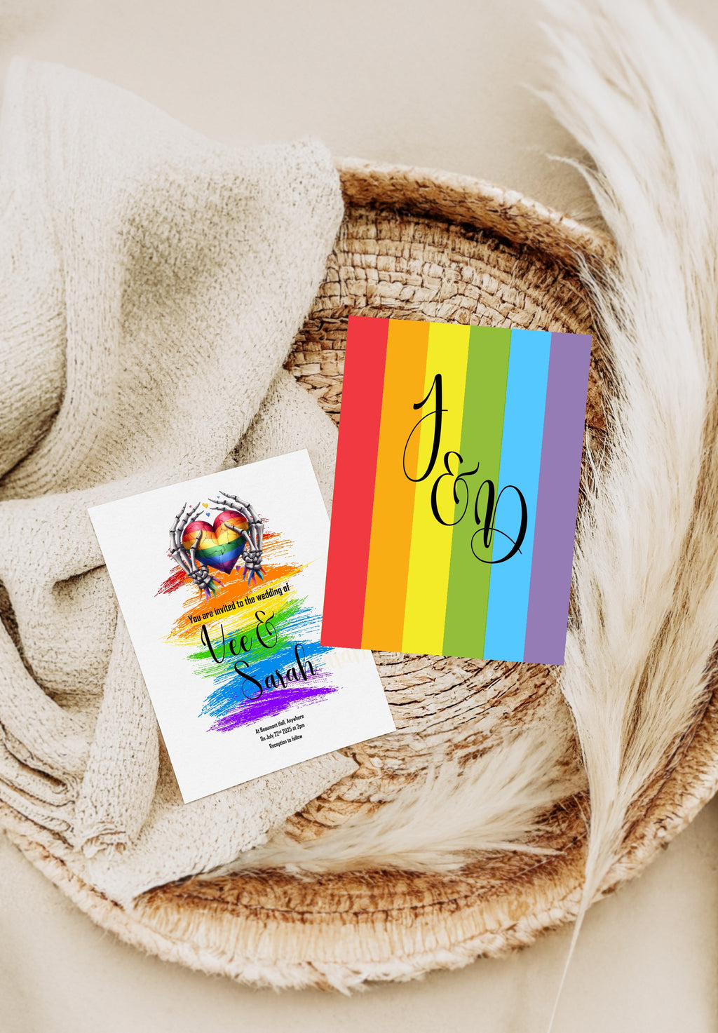 Pride Rainbow Skeleton Hands Wedding Party Invitations & Envelopes | Pack of 10
