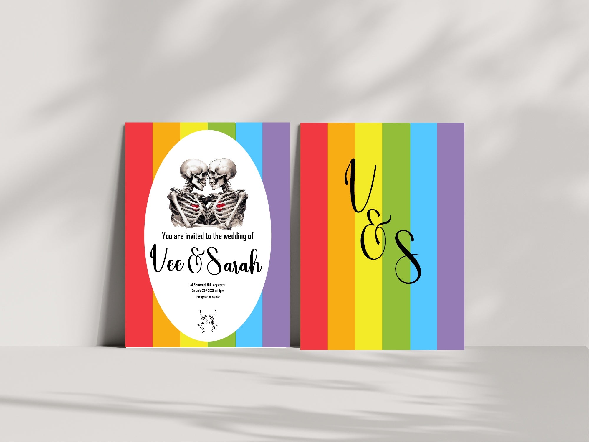 Pride Rainbow Skeletons Wedding Party Invitations & Envelopes | Pack of 10