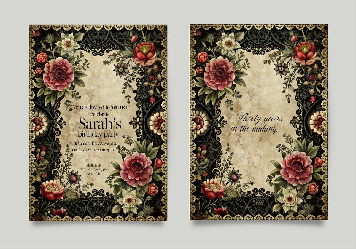 Gothic Floral birthday invitations image 1